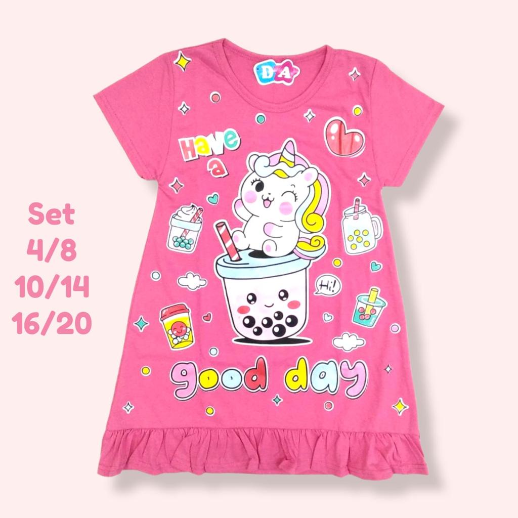 Daster Dedina Terbaru Anak Perempuan Dress Dedina Kids Bahan Kaos Adem Usia 2-10 Tahun Baju Anak Cew
