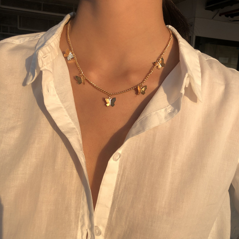 AY(CN) Kalung Choker Desain Kupu-Kupu Warna Emas Gaya Korea Untuk Wanita