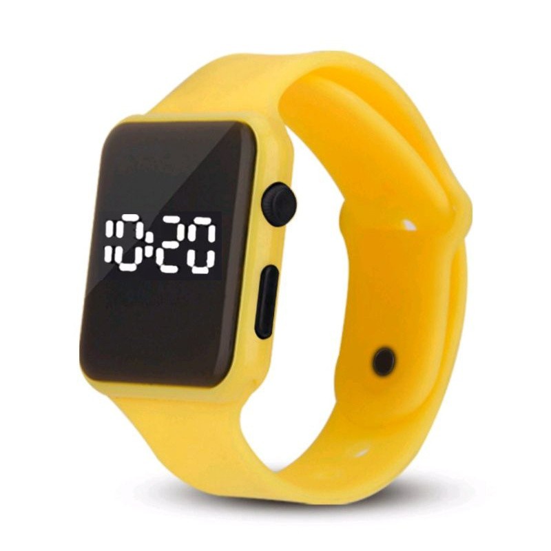 ✅COD MESIN JAPAN !! JAM TANGAN LED WANITA PRIA RUBBER DIGITAL WATCH MURAH BERKUALITAS JF037-Kuning (LED Putih)