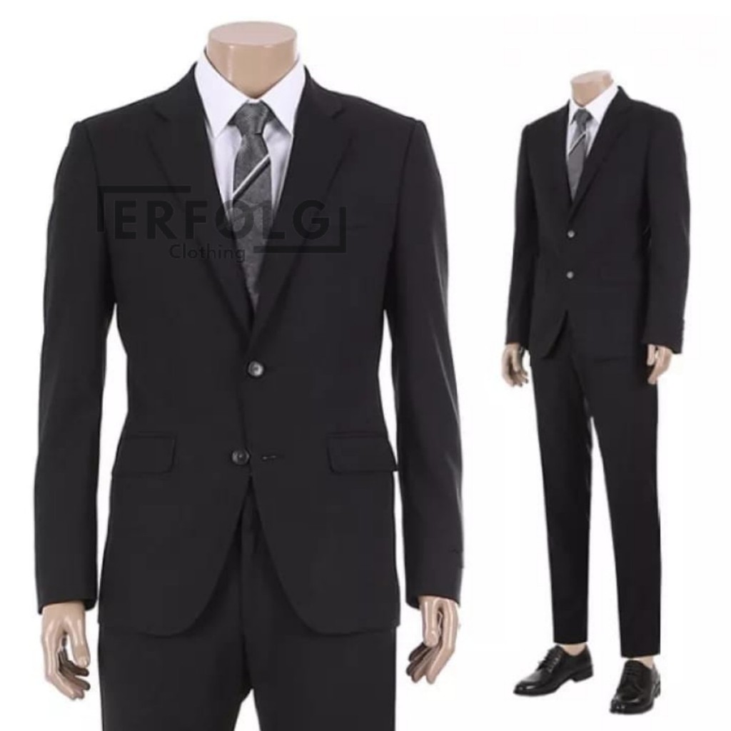 Blazer Hitam Semi Jas Pria Formal Elegan Slimfit Seragam Pondok Pesantren Santri Polos Mahasiswa