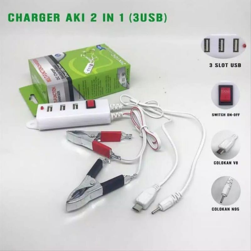 Charger Aki Motor 3USB 2in1 Casan Aki Motor 2in1 3USB