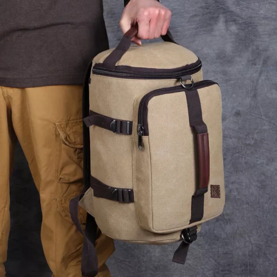 Tas Ransel Canvas IAC Backpack Up to 14 inch - Tas Pria Tas Wanita - Sekolah Laptop Punggung