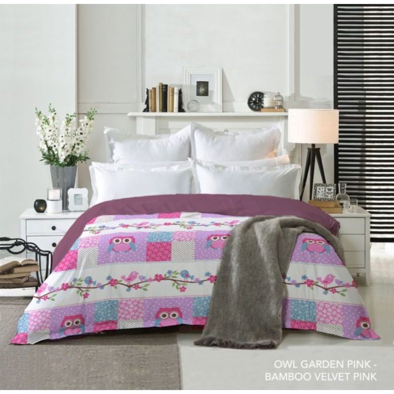 King Rabbit Bedcover Double Uk 230,motif Bambu Owl Garden Pink