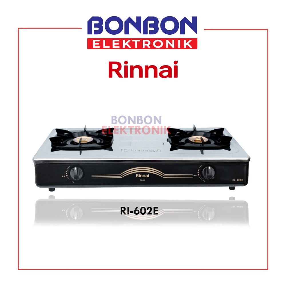 Rinnai Kompor Gas 2 Tungku RI-602E / RI 602 E / RI602E Stainless Steel