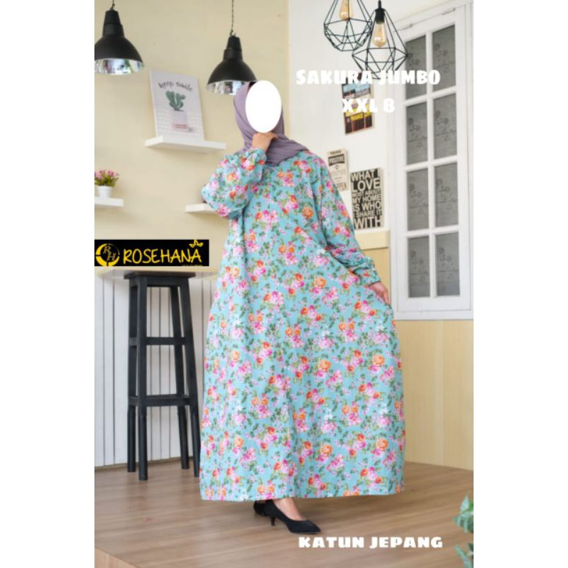 GAMIS MOTIF LD JUMBO GAMIS KATUN JEPANG JUMBO GAMIS MOTIF BUNGA SAKURA JUMBO