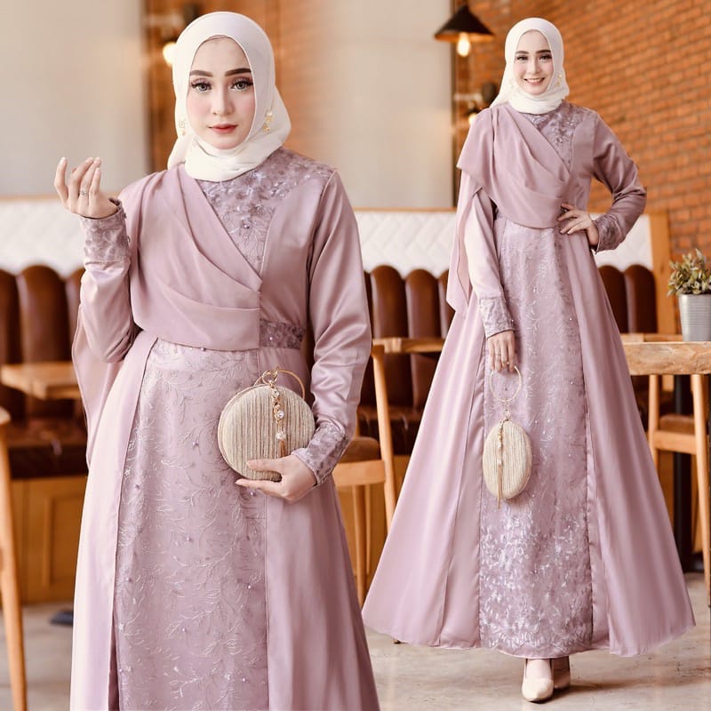 Saphira Gamis Maxi Pesta Jumbo Size M , L , XL , XXL / Baju Gamis Brukat Tile / Gamis Kondangan Rema