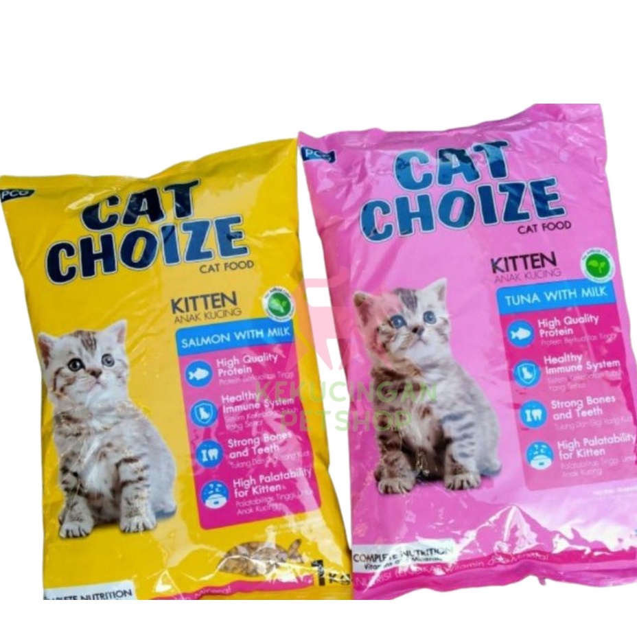 cat choize catchoize kitten tuna salmon dry food 1kg with milk makanan kucing kering