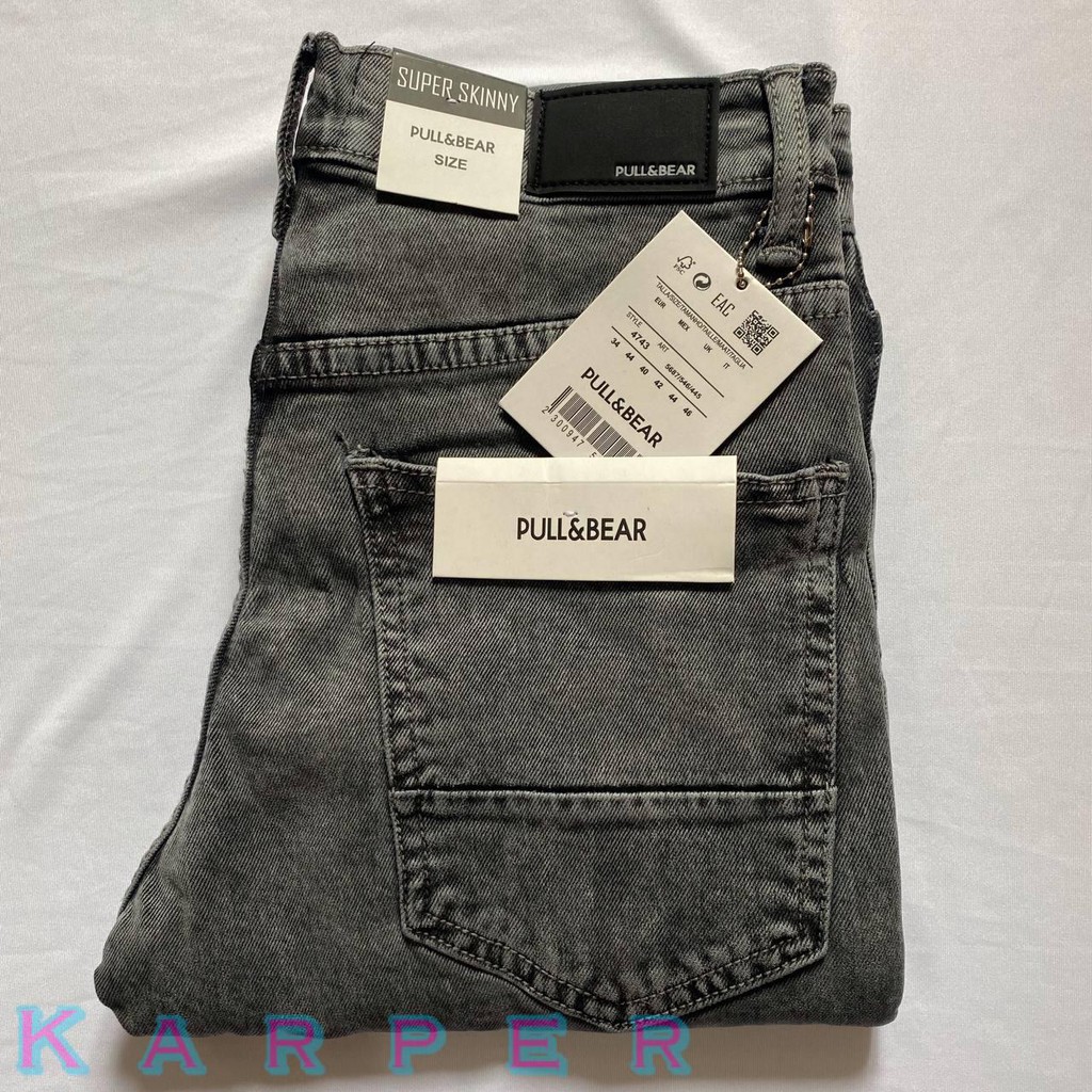 CELANA JEANS PRIA PULL&amp;BEAR GREY ACID SKINNY STRETCH PULLANDBEAR PULL &amp; BEAR PULL AND BEAR PENSIL