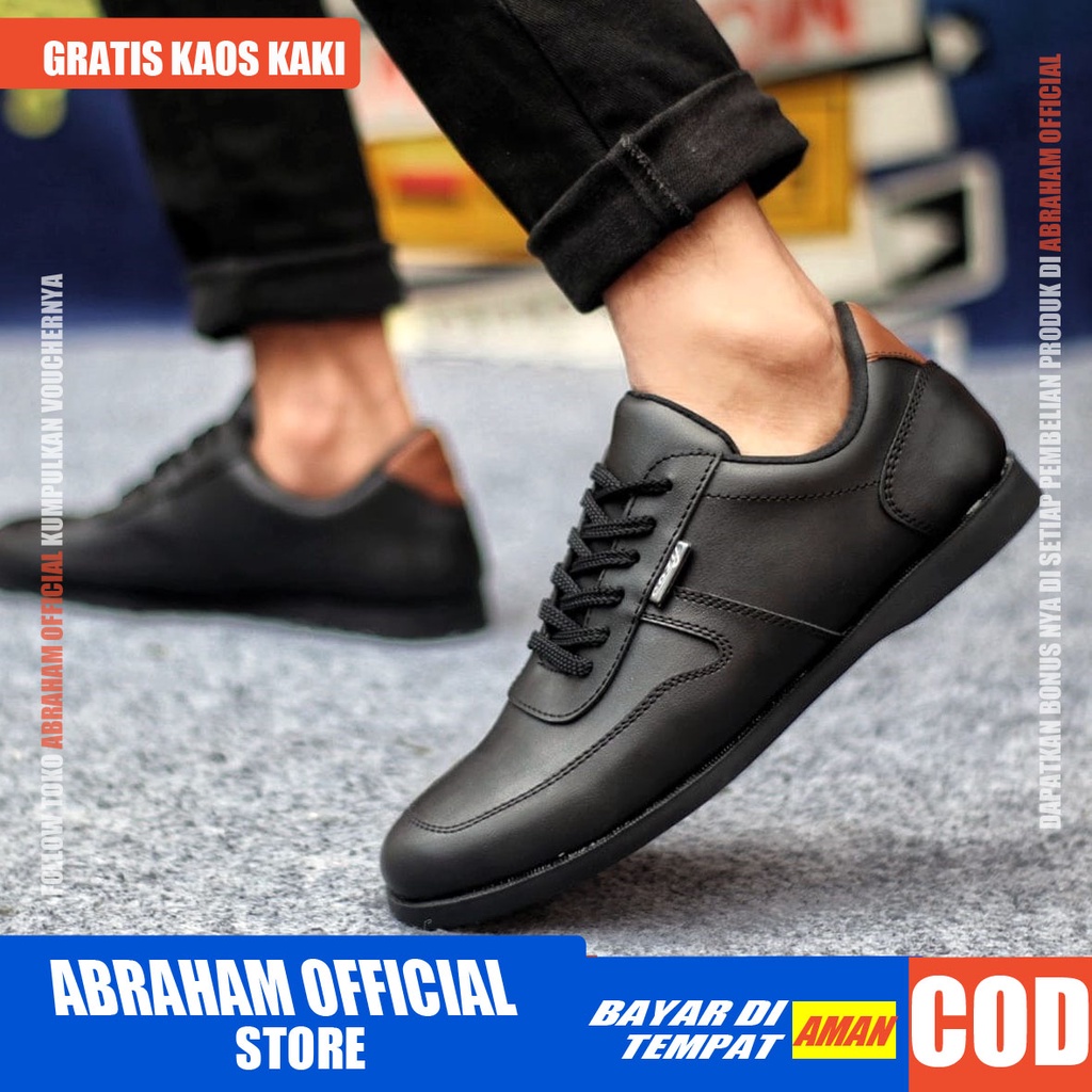 ABRAHAM Sepatu Formal Pantofel Casual Kerja Hitam Pria