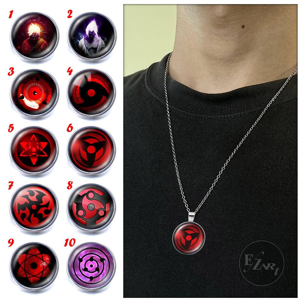 KALUNG LIONTIN NARUTO MATA SHARINGAN RINNEGAN EYE 3D RANTAI / KULIT STAINLESS STEEL