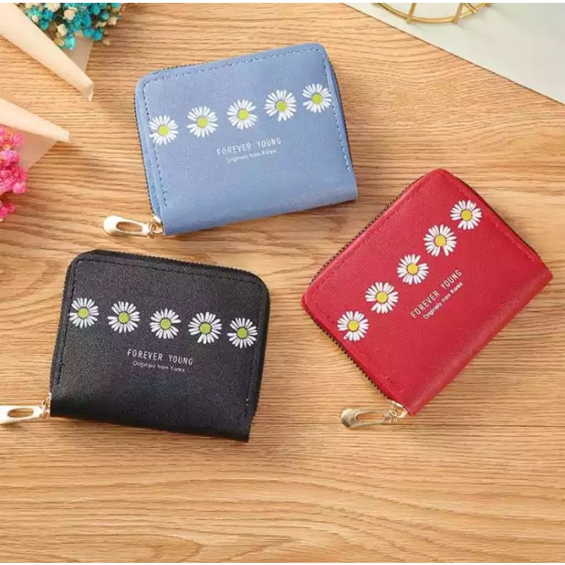 ( GS ) DOMPET KOIN / DOMPET  PENDEK KOIN WANITA RESTLETING MOTIF BUNGA DAISY IMUT