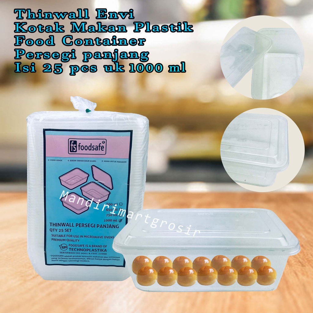 Thinwall Foodsafe * Kotak Makan Plastik * Food Container Persegi panjang * isi 25 pcs * uk 1000 ml