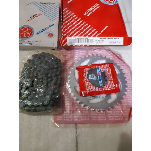 Gear Set-Gir Set Honda Supra Lama-Supra X Merk IndopartLengkap Gear Depan + Belakang + Rantai