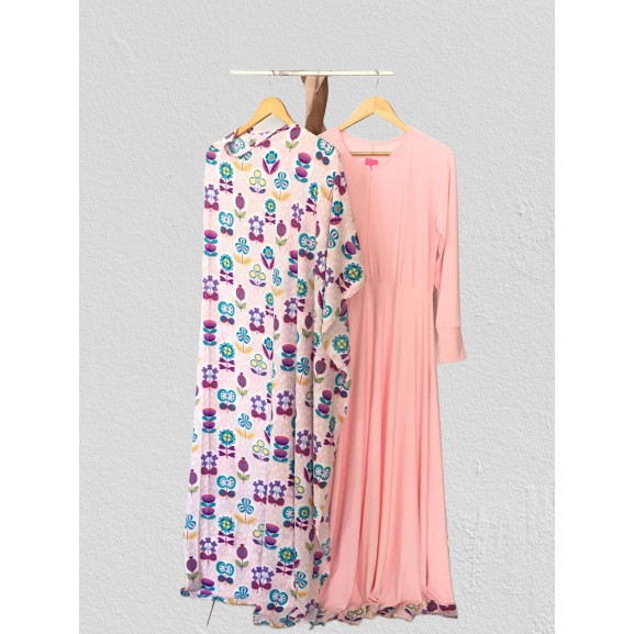 Gamis Wanita Standart Syar'i Set Khimar LD 104cm Resleting Depan Busui Friendly