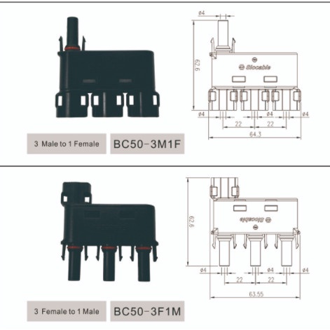 Slocable MC4 Branch Parallel 1 to 2 / 1 to 3 Solar Panel PV 50A Cabang 1 ke 2 / 1 ke 3