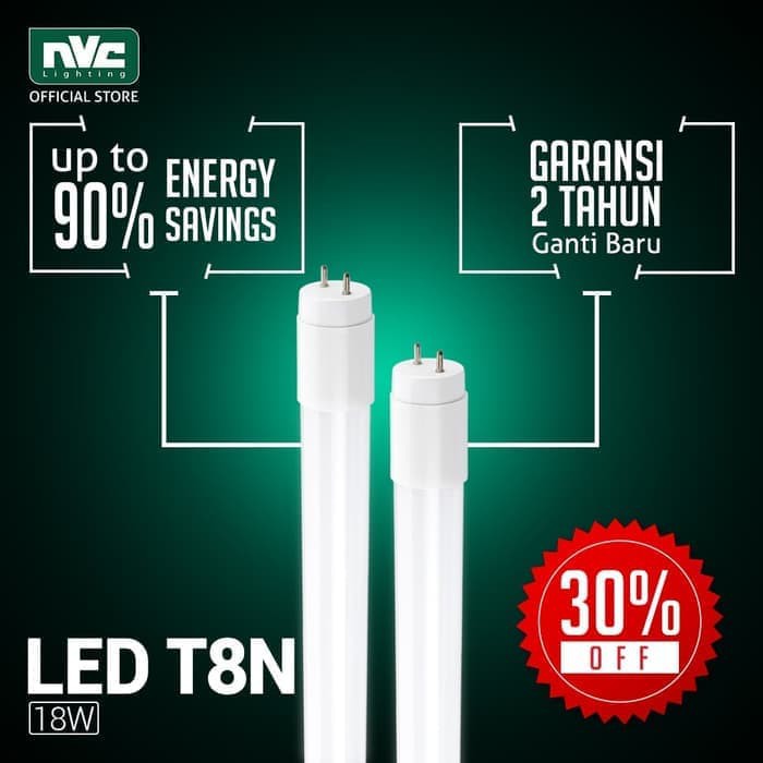 PROMO LAMPU LED NVC T8N 12 18W 6500K 220-240V ( GARANSI 2 TAHUN )