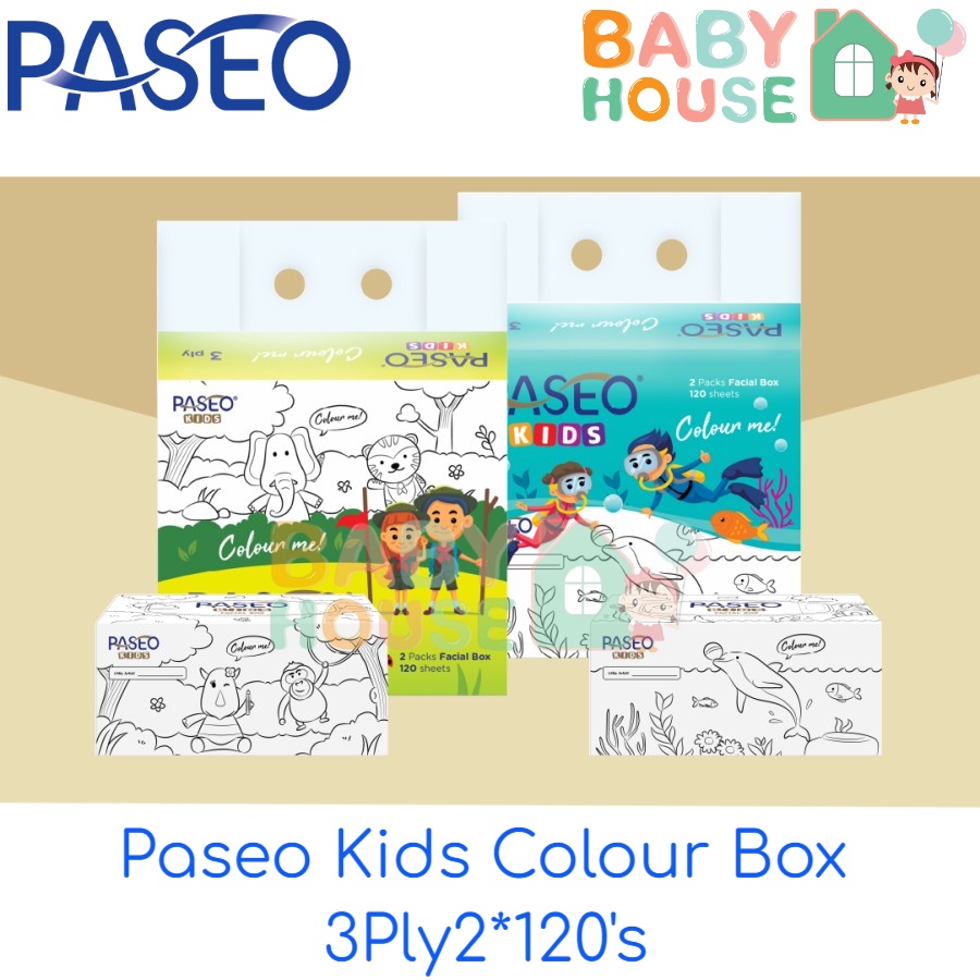 Paseo Kids Facial Box Tissue 120 Sheets x 2 Packs Paseo Kids Tissue 3Ply Paseo Tisu 3Ply