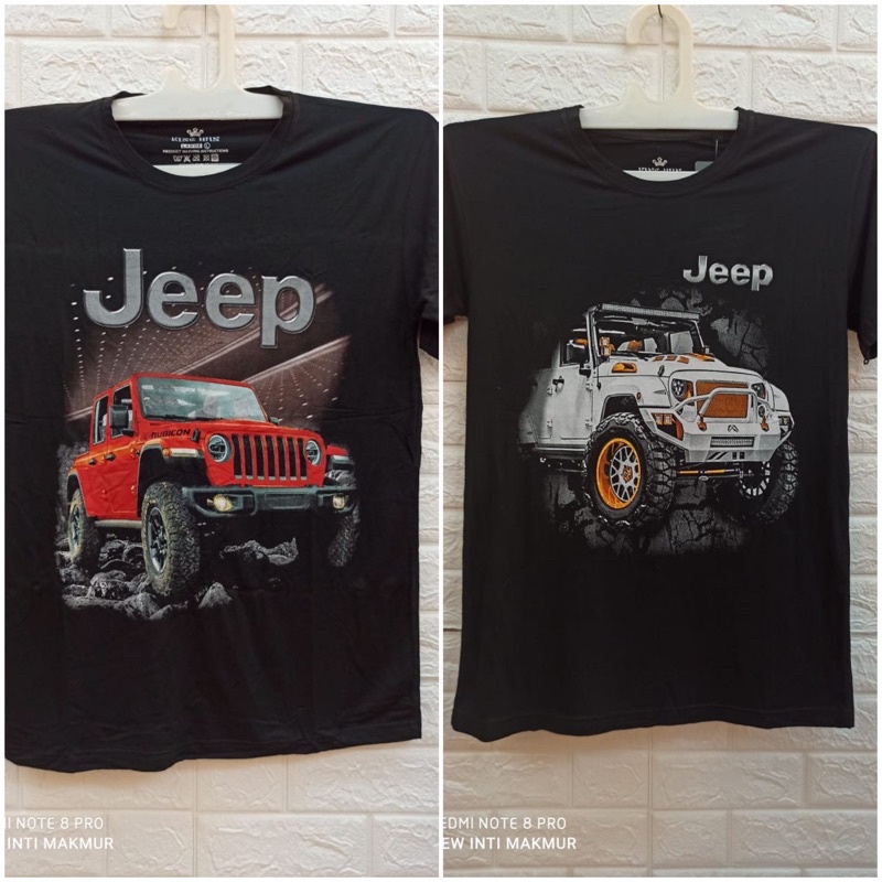 Kaos pria distro mobil JEEP hitam katun combed