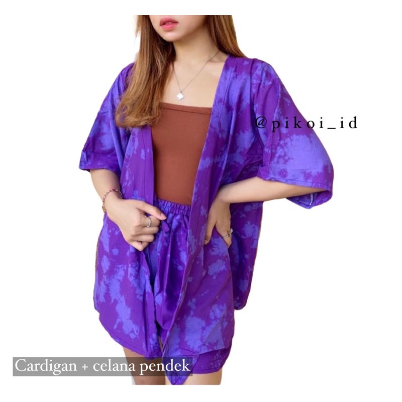 One set katun rayon tie dye / set rayon shibori bulat hitam FREE KEMBEN / setelan santai pantai 2367