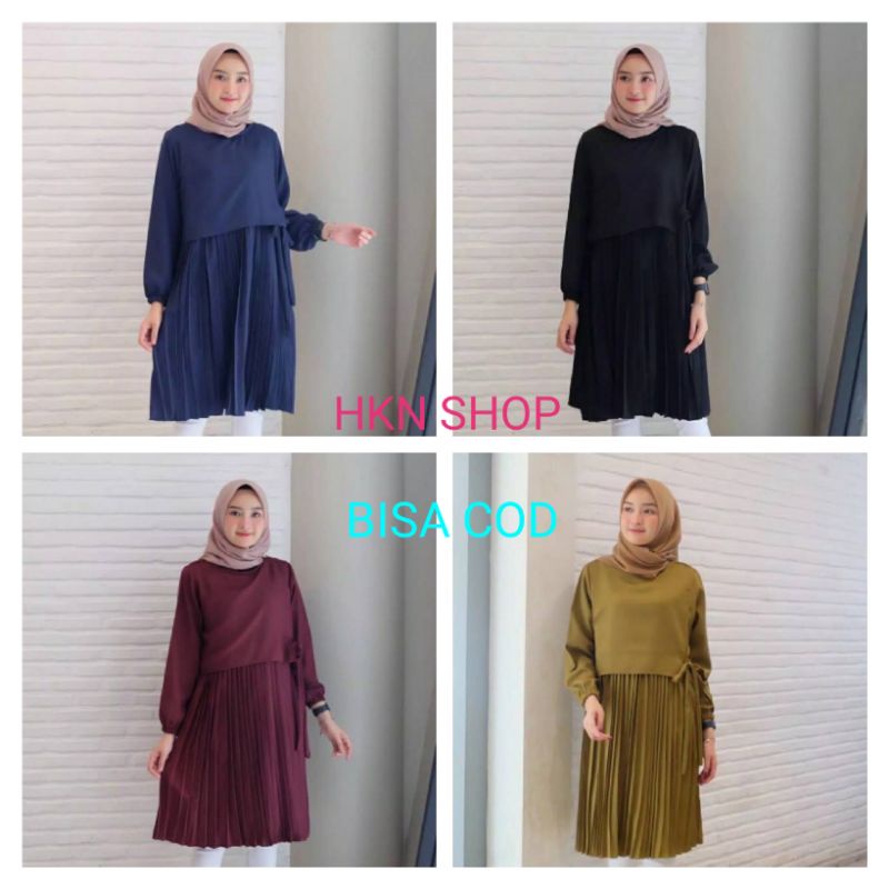 [ BISA COD ] TUNIK INES PLISKET FIT TO L