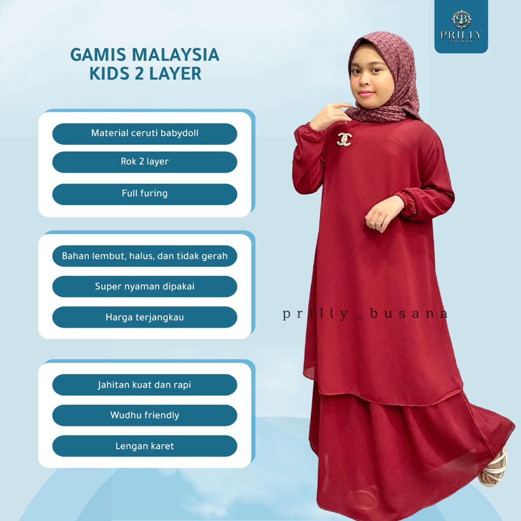 PB Prilly Busana - Keyla - malaysia anak 2 layer - gamis malaysia anak 2 layer