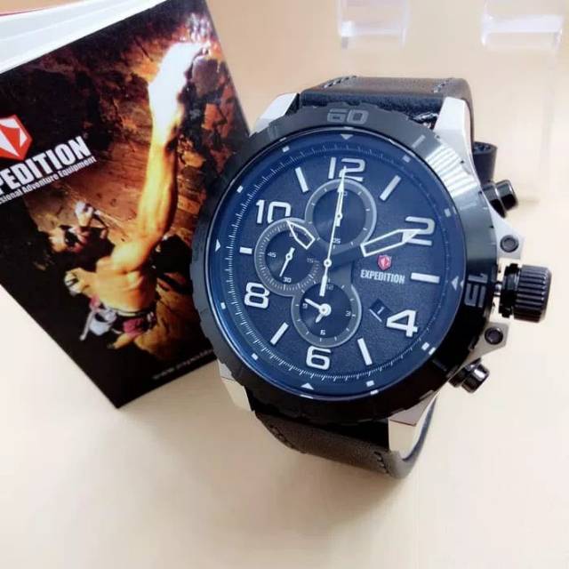 Jam Tangan Pria Expedition E 6778 Silver Leather Kulit Original Murah