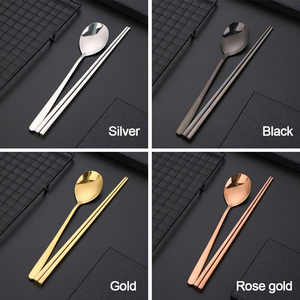 Top Set Alat Makan Gaya Korea Gagang Panjang Dessert Sendok Makan Siang Makanan Sumpit Spoon Set