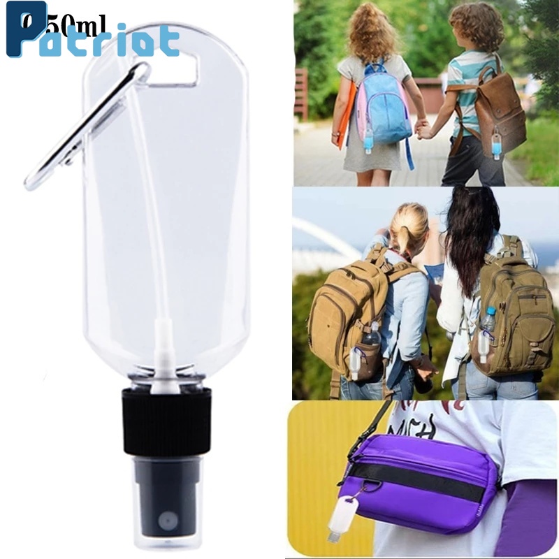 30/50ml Travel Spray Bottles with Hook/ Liquid Shampoo Liquids Lotion Cosmetic Containers/ Mini Plastic Refillable Empty Mist Sprayer Bottle with Keychain Clip