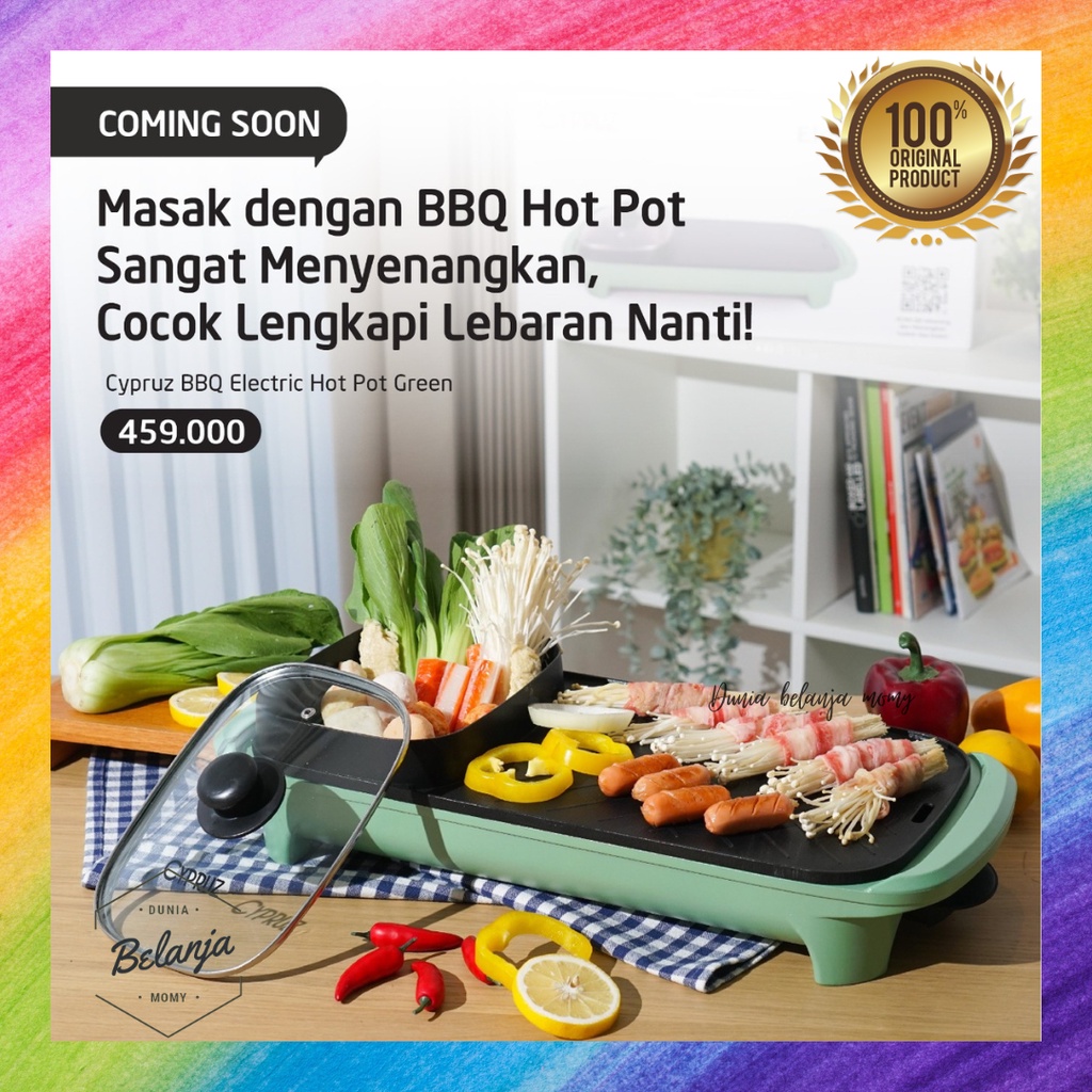 Cypruz BBQ Hot Pot Elektrik Green Alat Panggangan