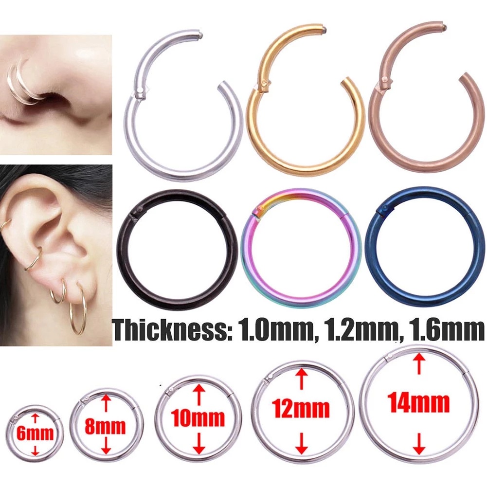 6 / 8 / 10 / 12mm Anting Hoop Bahan Stainless Steel Warna-Warni Gaya Punk Untuk Wanita