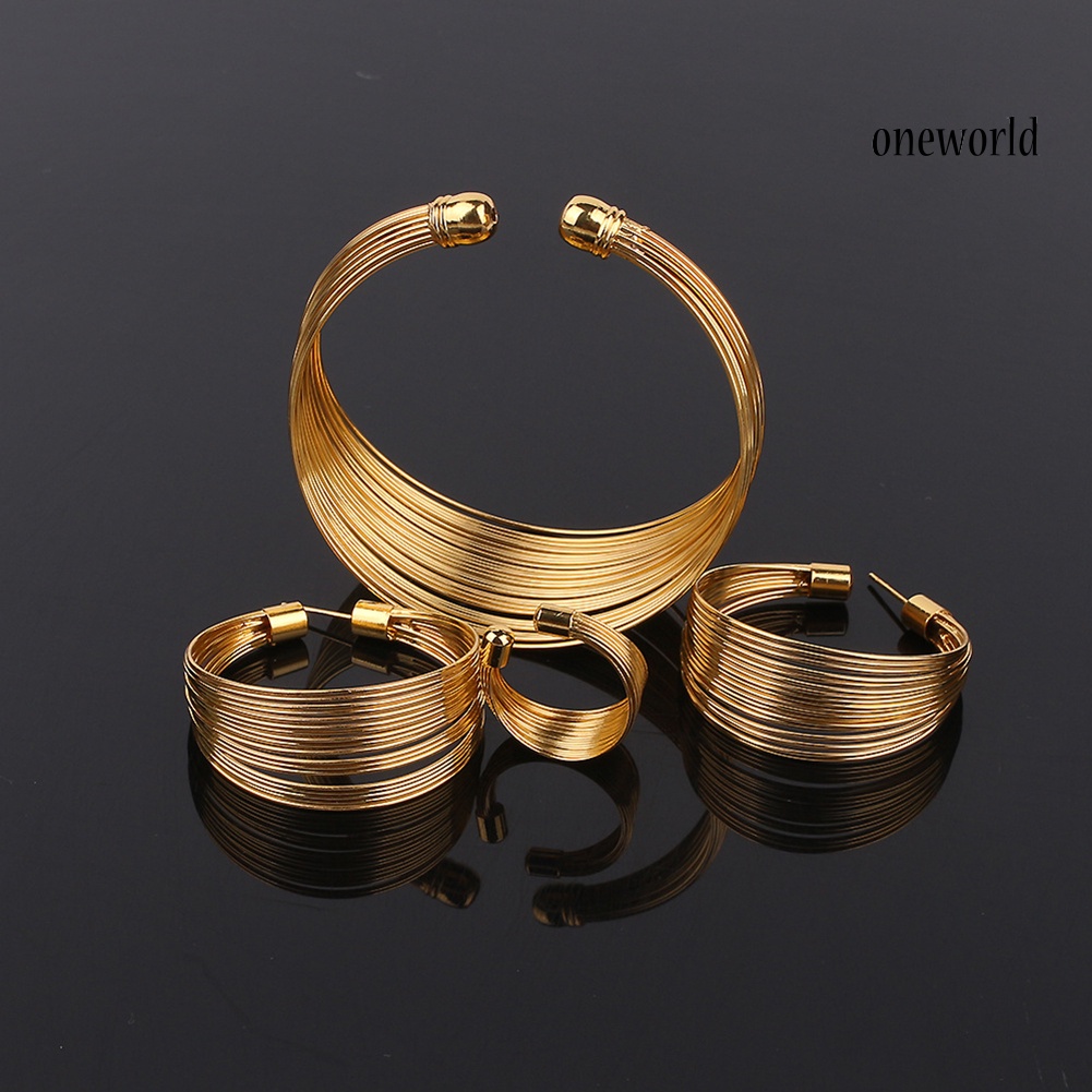 OW@ 4Pcs/Set Exotic Nigerian Bridal Circle Necklace Earrings Bracelet Ring Jewelry