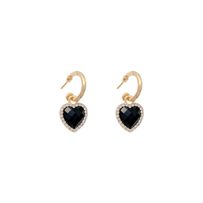 Fashion S925 Perak Jarum Retro Cinta Liontin Hoop Earrings