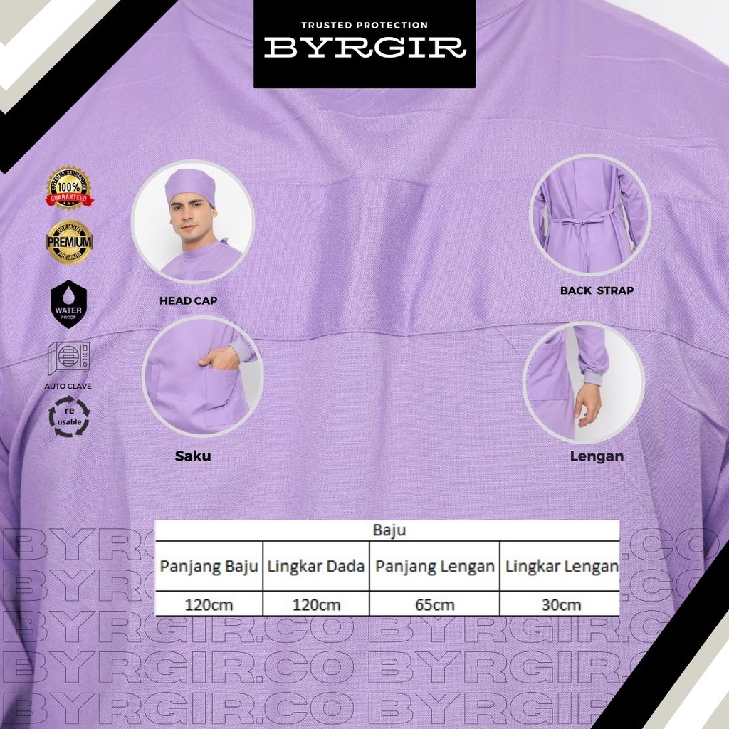 BYRGIR SURGICAL GOWN OXFORD KATUN WATERPROOF ANTI AIR GAUN BEDAH SAKU DOKTER JUBAH OPERASI SERAGAM