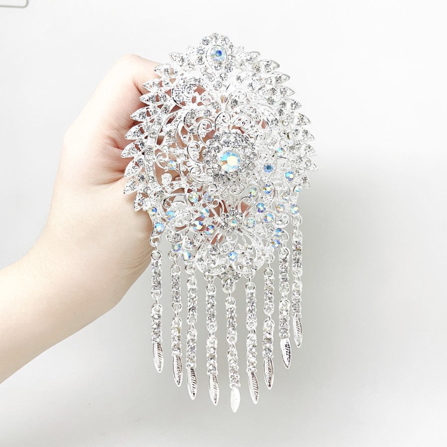 Bros wanita kebaya jumbo silver / bros muslim jurai permata full model