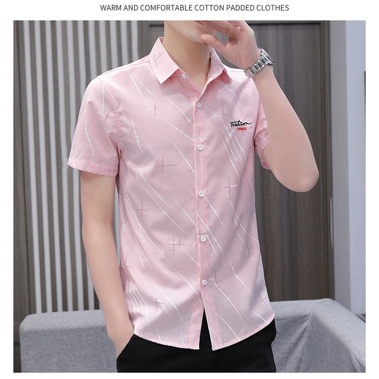 Kemeja berlengan pendek korean style Pria cowo dewasa pink color 959