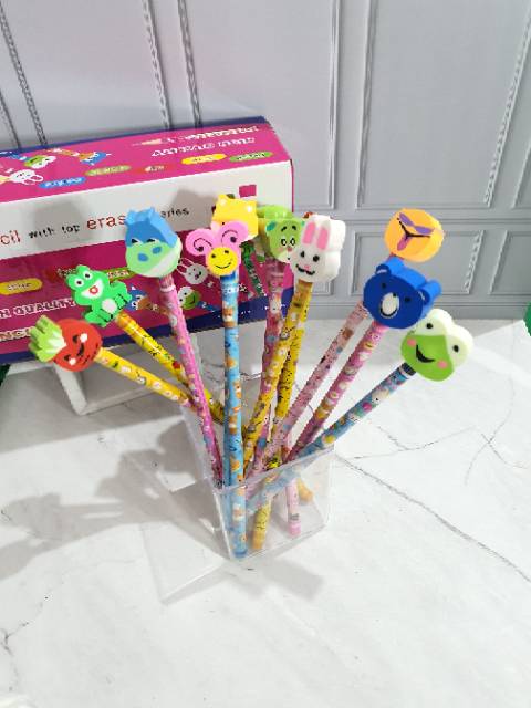 Pensil penghapus (1box=24set)/pensil unik/pensil stip/pensil hapusan/pensil set/pencil/pensil lucu-4