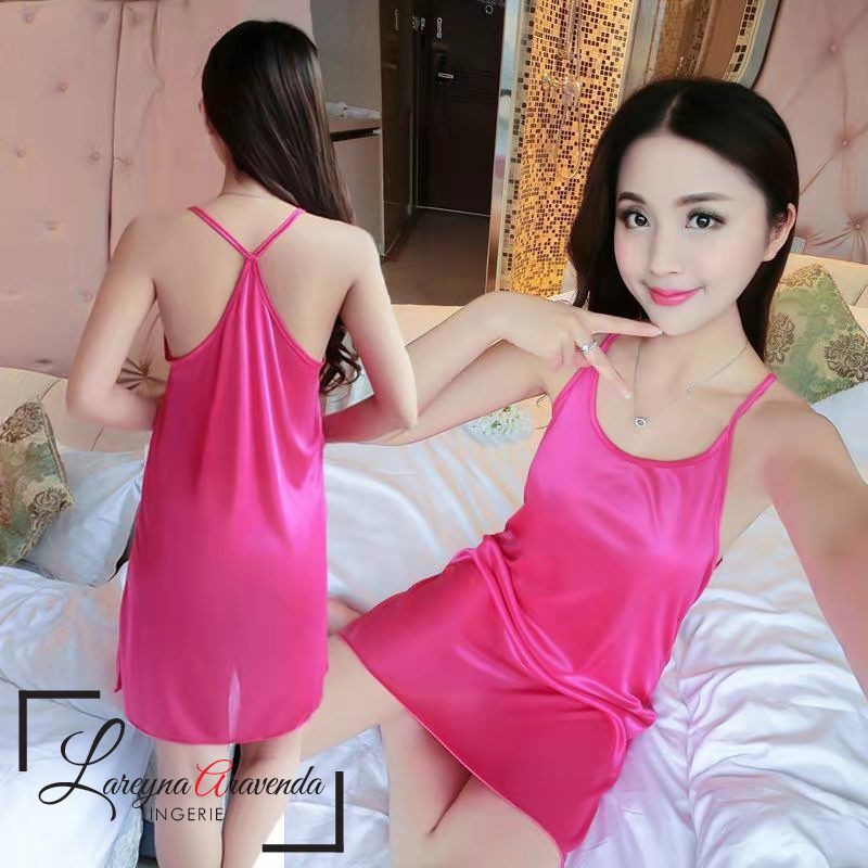 Daster Satin Korea Model Terkini Motif Back Cross DS004