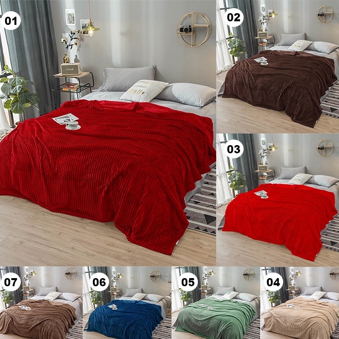 Selimut Bulu Salur Tebal Super Lembut King Bed Ukuran 180x200cm Serat Polyester Premium Perlengkapan Tidur Rumah Tangga Import Terbaru - FD-1100 - 88 Blanketstore