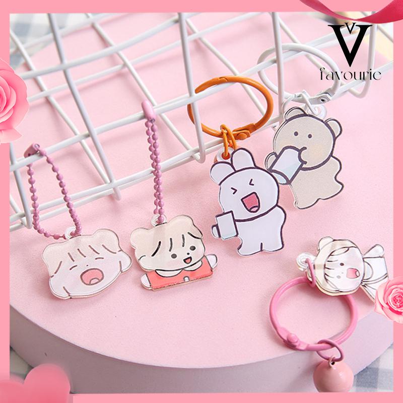 [COD]Kartun akrilik gantungan kunci gadis cantik beruang warna manik-manik rantai tas liontin gantungan kunci-FA