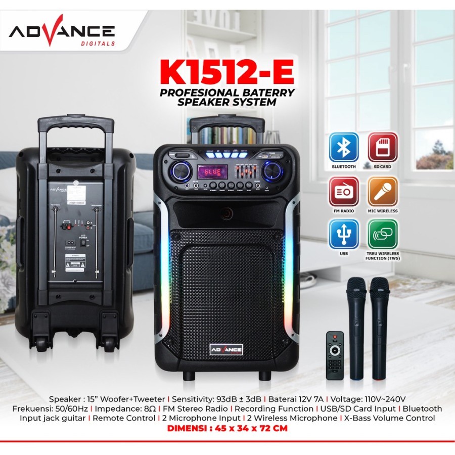 SPEAKER MEETING PORTABLE ADVANCE K-1512E BLUETOOTH KARAOKE 15 INCH