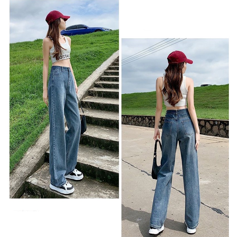 Import fashion Premium Retro Denim Celana Jens High Waist Wanita