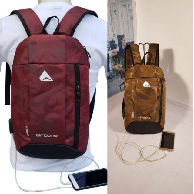 Tas Gunung Outdoor 10L army ada port usb nya Ransel Wanita Kanvas Fashion Tas Sekolah Siswa untuk Remaja Perempuan Ransel Wanita Warna Polos Kualitas Tas Buku Travel Santai