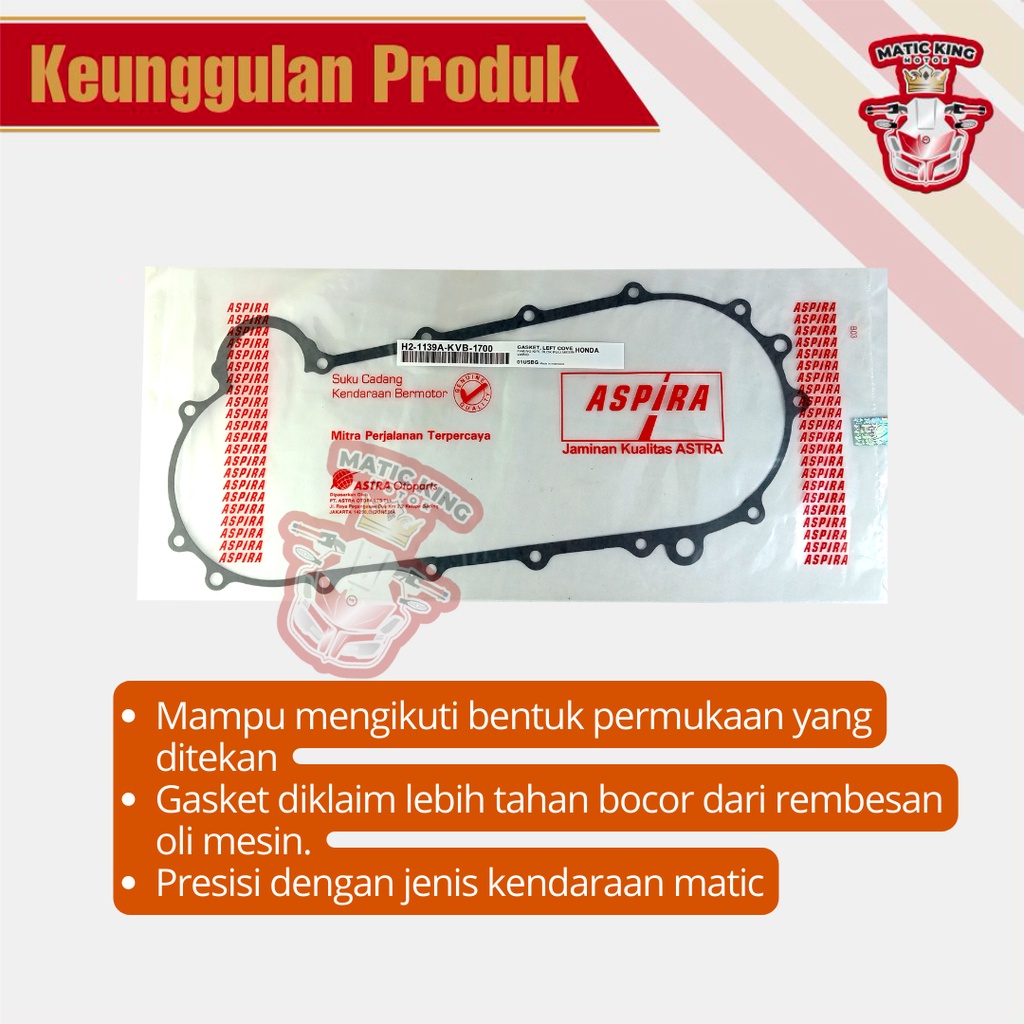 Paking Gasket blok CVT Beat Scoopy Karbu H2-1139A-KVY-1700  asli ASPIRA