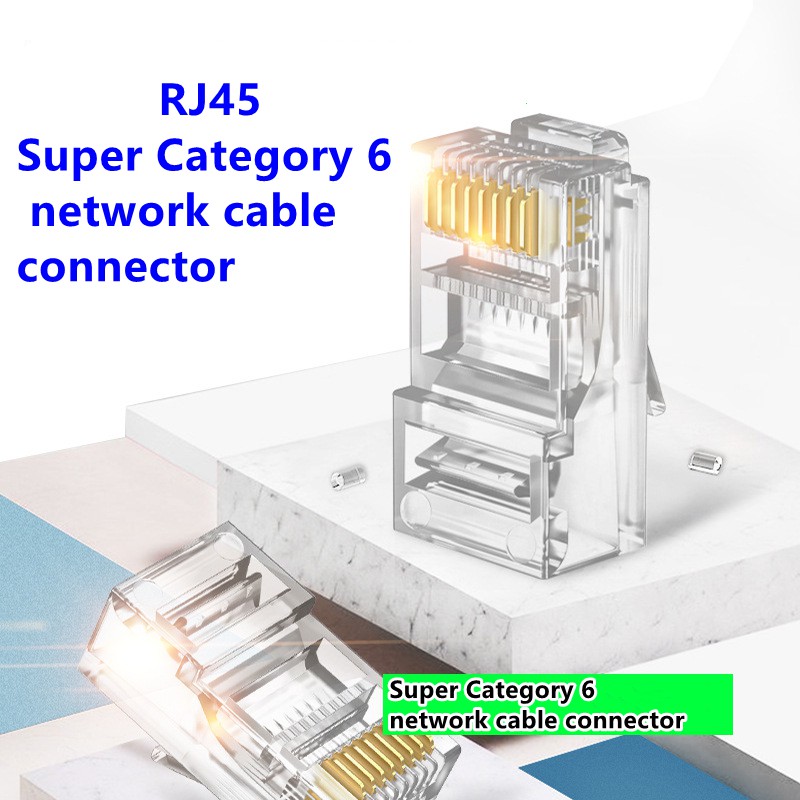 Konektor jaringan tanpa pelindung berlapis emas 8p8c, colokan kristal kabel jaringan CAT6 Gigabit 1p