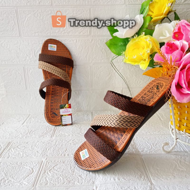 sandal cewek adesa / sandal cewek terbaru / sandal cewek kekinian / sandal teplek / sandal pesta-Ban3 coklat
