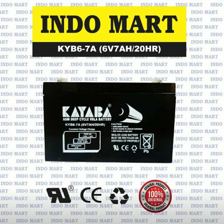 Aki/Baterai(Accu/Battery) Kering(MF) VRLA(UPS) Mobil Mainan Anak  6V7Ah / 6V 7Ah Kayaba GEL (VRLA 6V