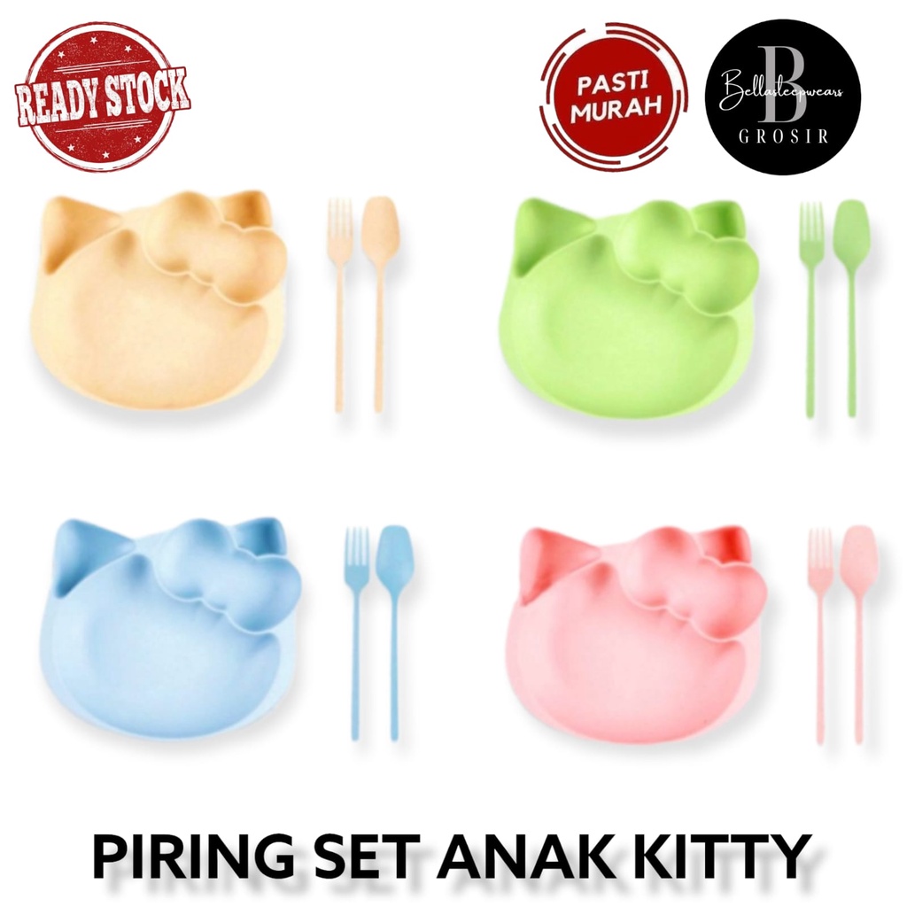 PIRING MANGKUK ANAK SET SENDOK GARPU HELLO KITTY JERAMI