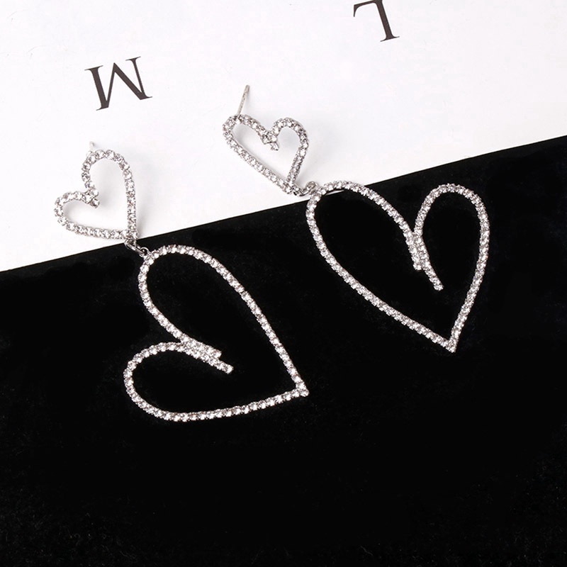 Anting Tusuk Gantung Bahan Sterling Silver 925 Desain Hati Hias Berlian Gaya Korea Untuk Wanita