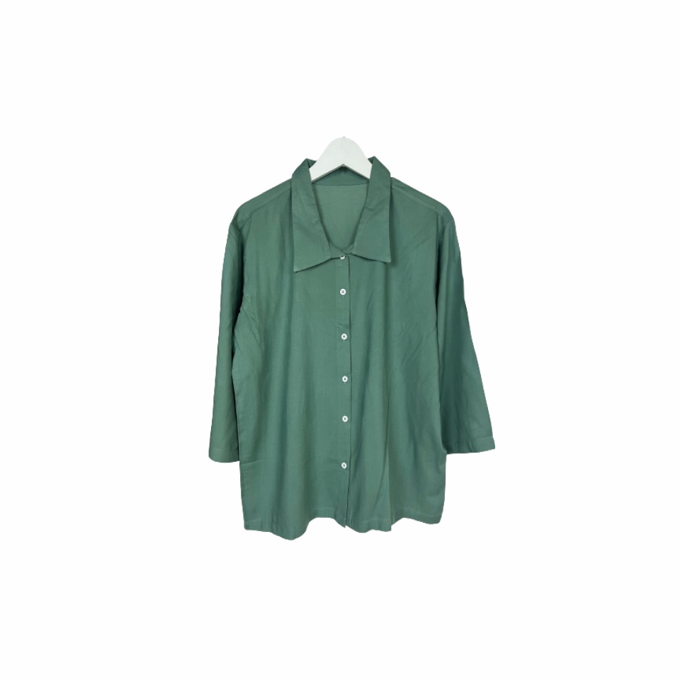 BLOUSE WANITA POLOS LENGAN PANJANG KATUN RAYON ORGANIK 7/8 ATASAN BLOUSE ALLSIZE-Blouse Green Sage