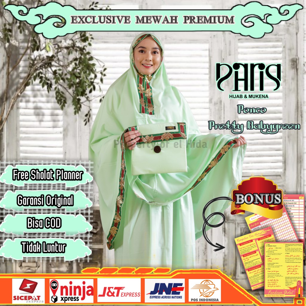 Mukena dewasa terbaru 2021 bahan adem jumbo katun murah by PARISKU Ponco Pretty Green